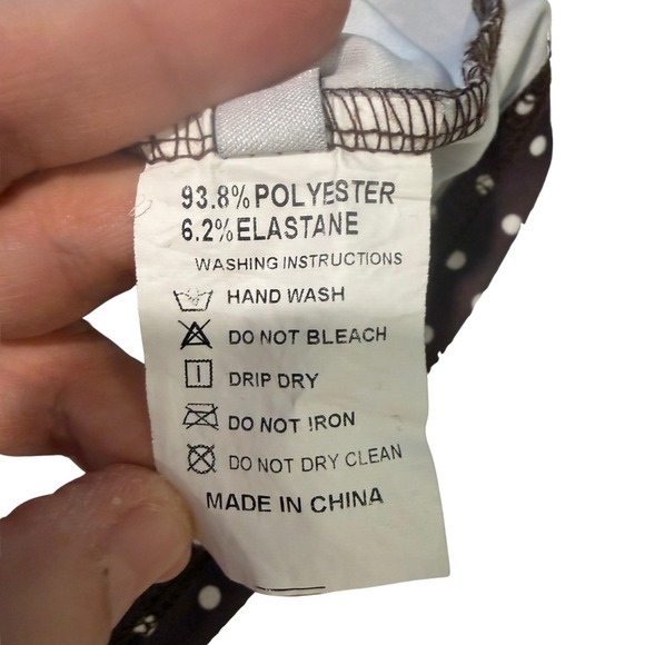 Y2K Brown Polka Dot Babydoll Mini Dress Women XS Spaghetti Strap Retro Pinup - Picture 4 of 12